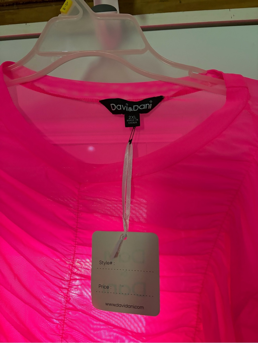 DAVI & DANI Neon Hot Pink Sheer Blouse